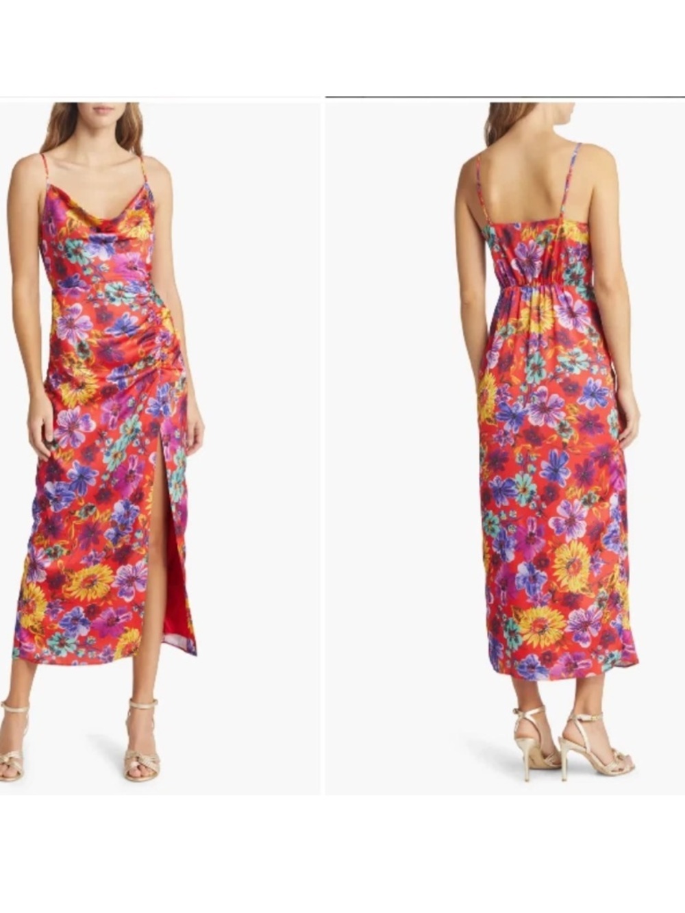 Milly LILLIANA FLORAL Cowl Neck Satin Midi Dress Size 8 - Picture 8 of 16